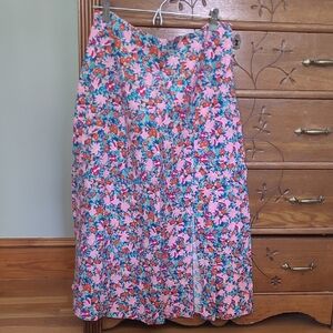 LOFT Multicolor Floral A-Line Skirt